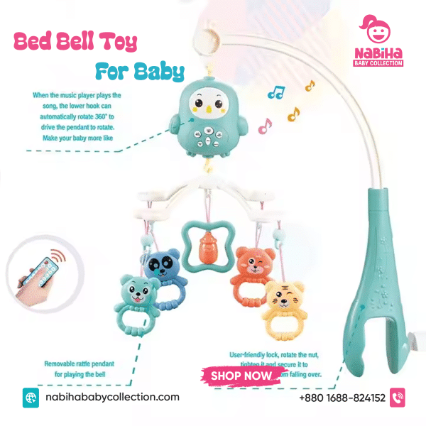 Happy Bed Bell – Musical Crib Mobile with Remote & Rotating Toys