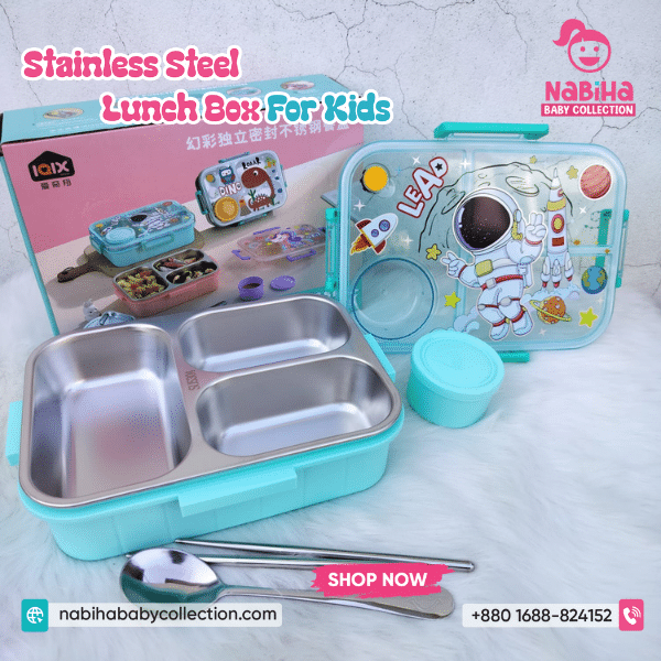 Dino & Unicorn Stainless Steel Lunch Box – 4-Compartment Leakproof Bento Set