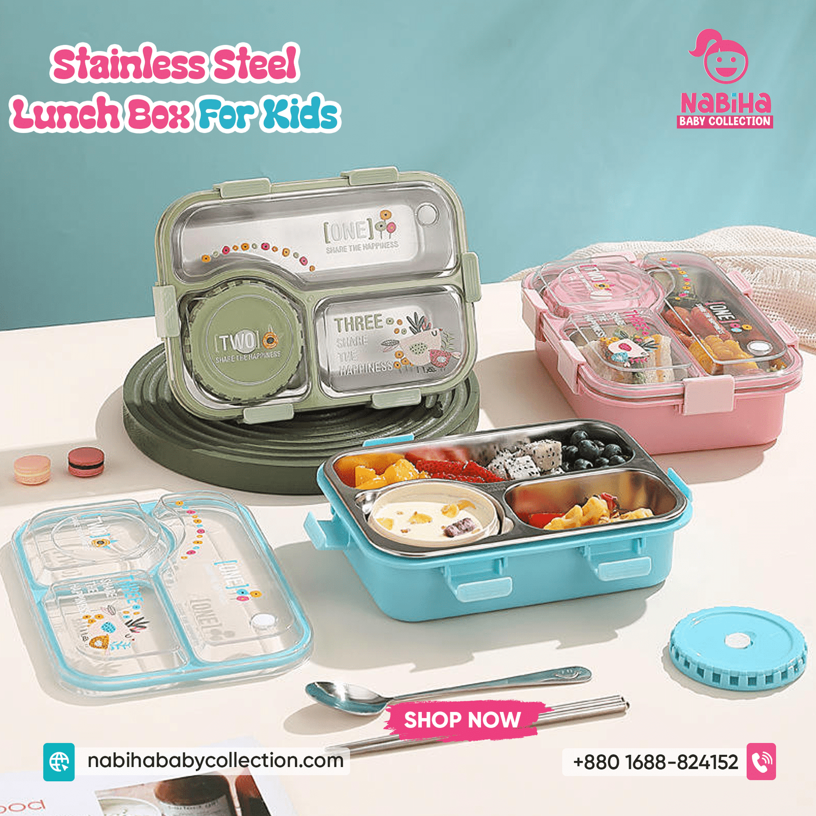 Bento-Style Stainless Steel Kids Lunch Box