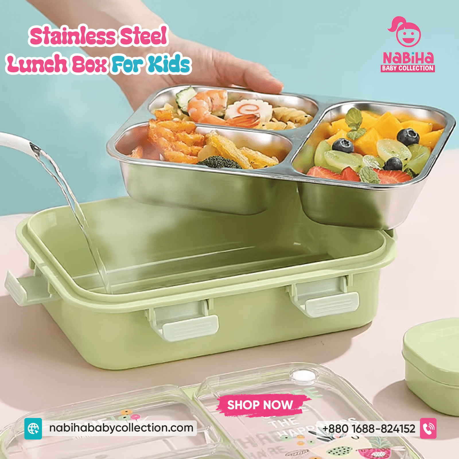 Bento-Style Stainless Steel Kids Lunch Box