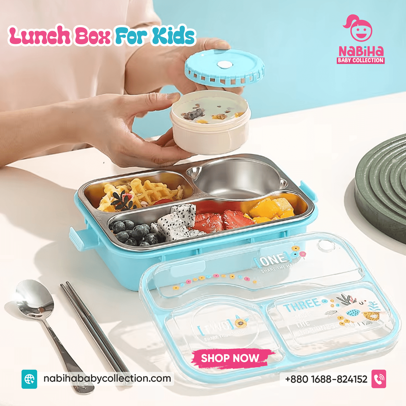 Bento-Style Stainless Steel Kids Lunch Box