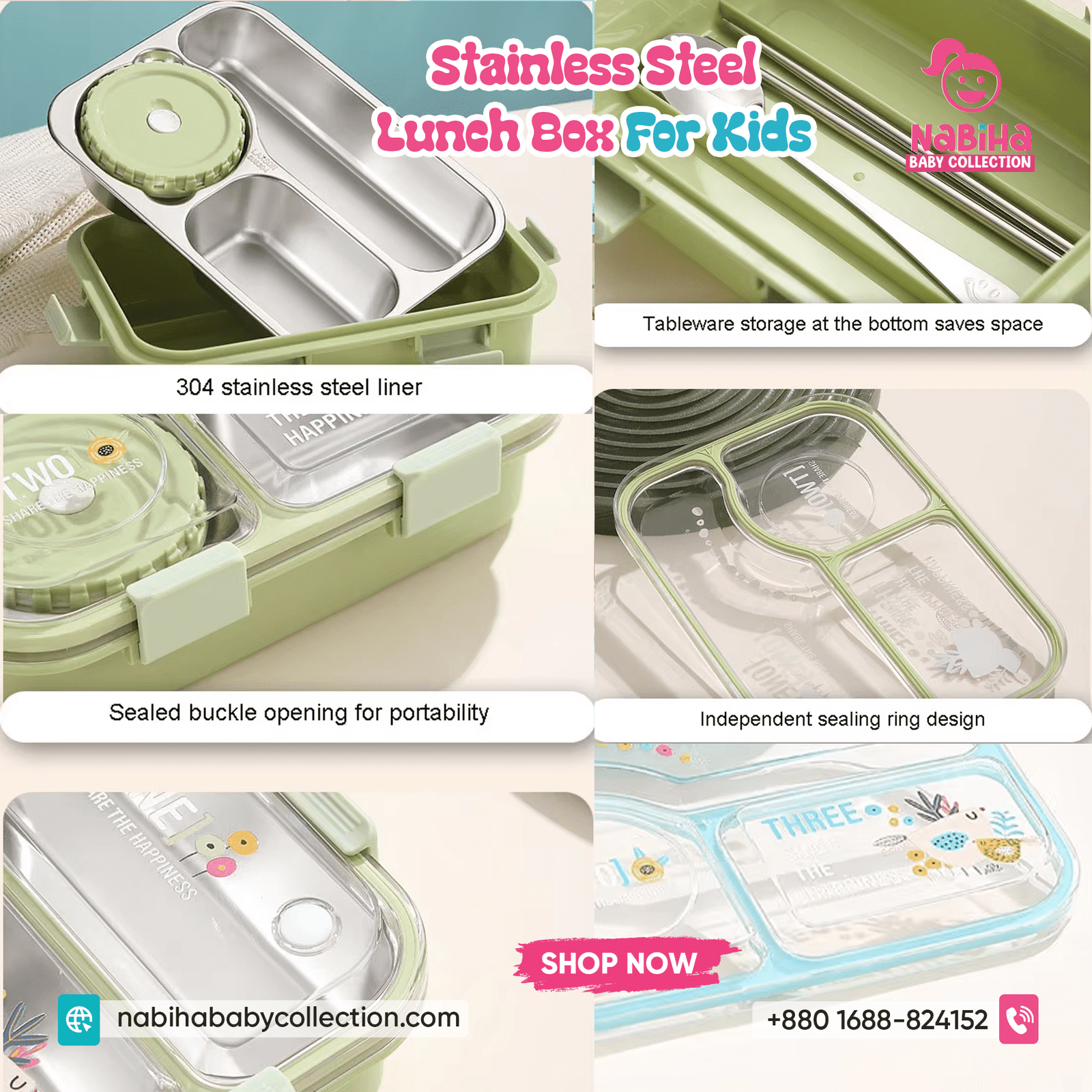 Bento-Style Stainless Steel Kids Lunch Box