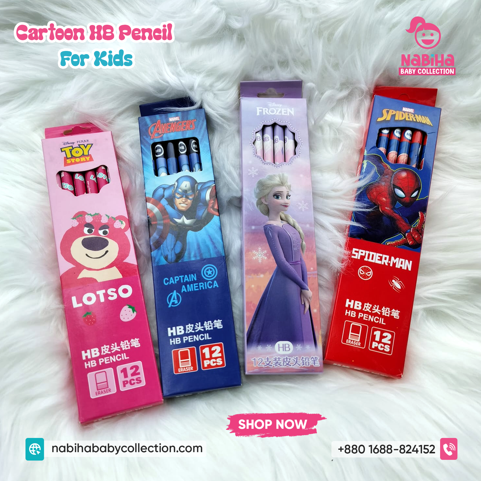 Cartoon HB Pencils for Kids (12 Pieces)