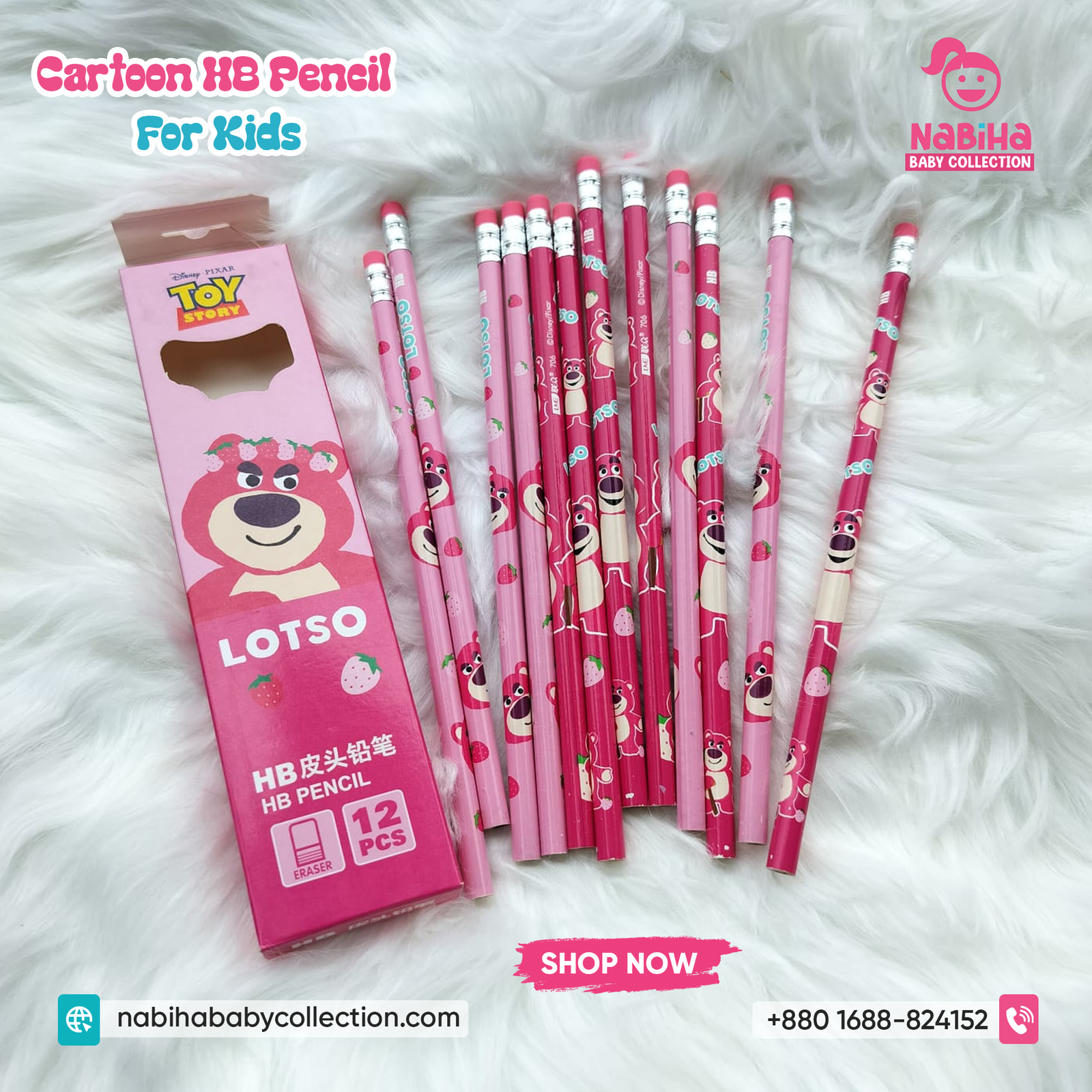 Cartoon HB Pencils for Kids (12 Pieces)