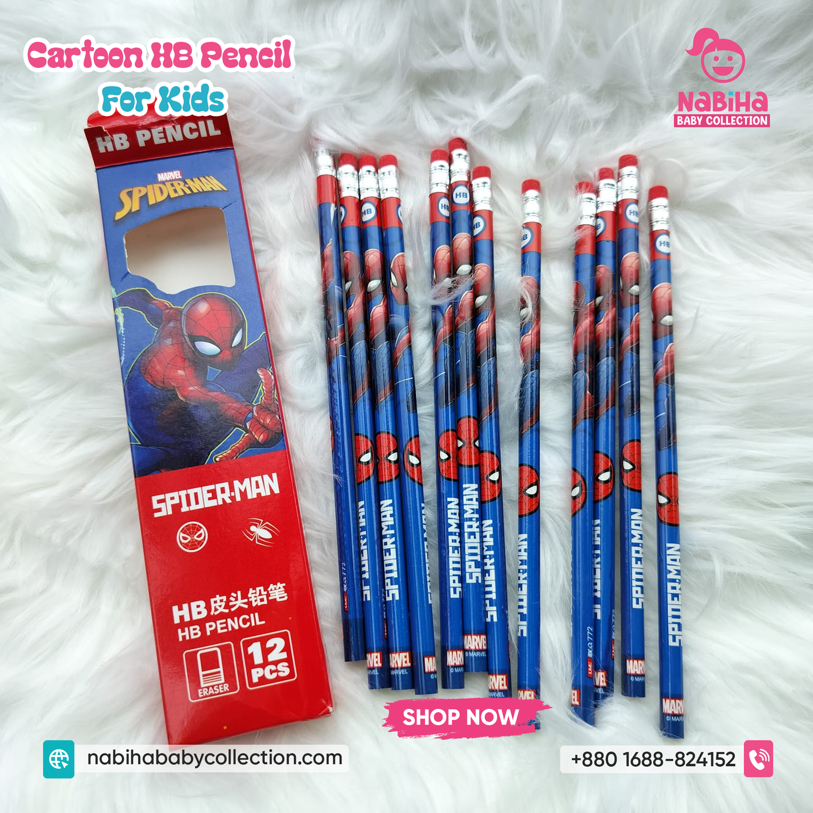 Cartoon HB Pencils for Kids (12 Pieces)