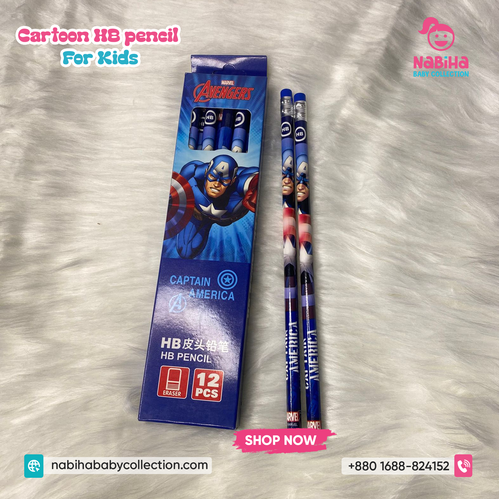 Cartoon HB Pencils for Kids (12 Pieces)