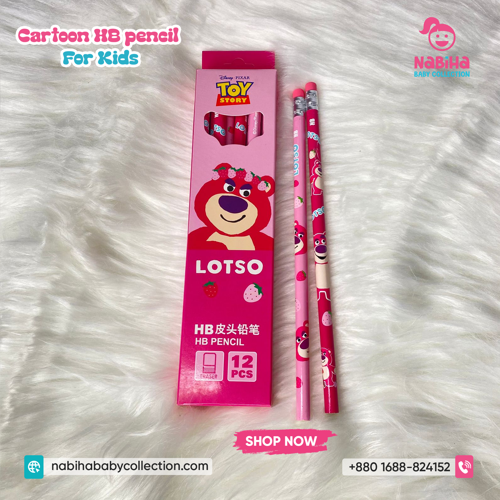 Cartoon HB Pencils for Kids (12 Pieces)