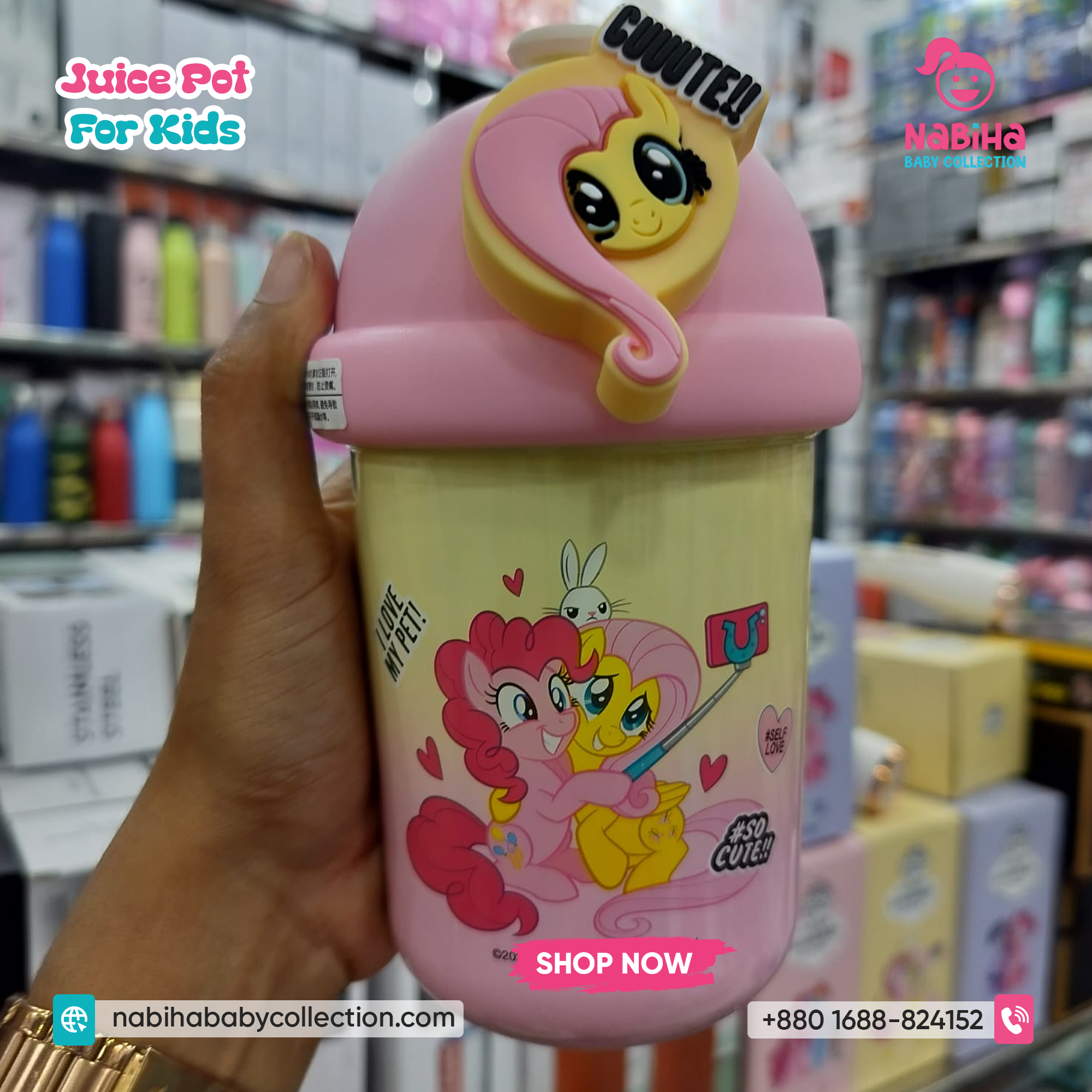 Kids Straw Tumbler Cup — Dome Lid, Silicone Straw, Cute Pony Prints 500ml