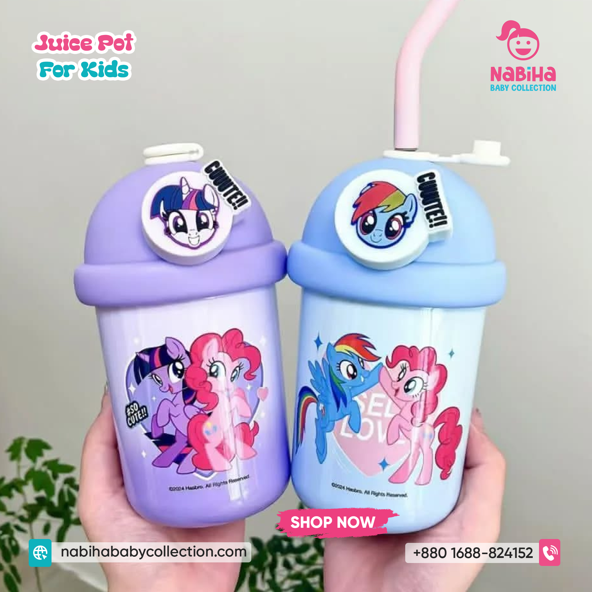Kids Straw Tumbler Cup — Dome Lid, Silicone Straw, Cute Pony Prints 500ml