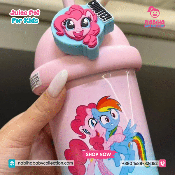 Kids Straw Tumbler Cup — Dome Lid, Silicone Straw, Cute Pony Prints 500ml