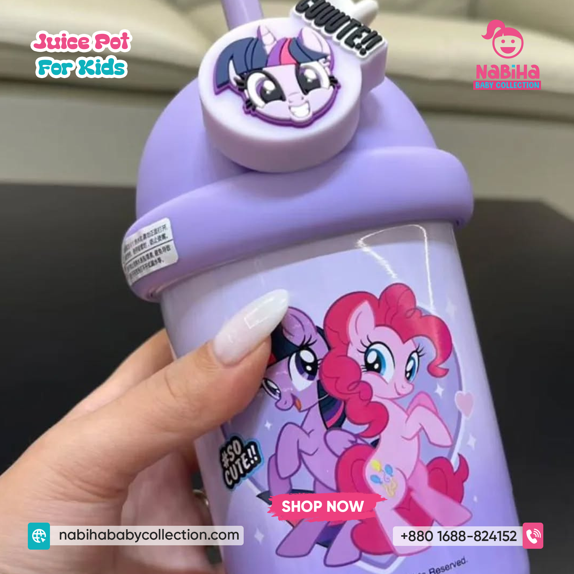 Kids Straw Tumbler Cup — Dome Lid, Silicone Straw, Cute Pony Prints 500ml