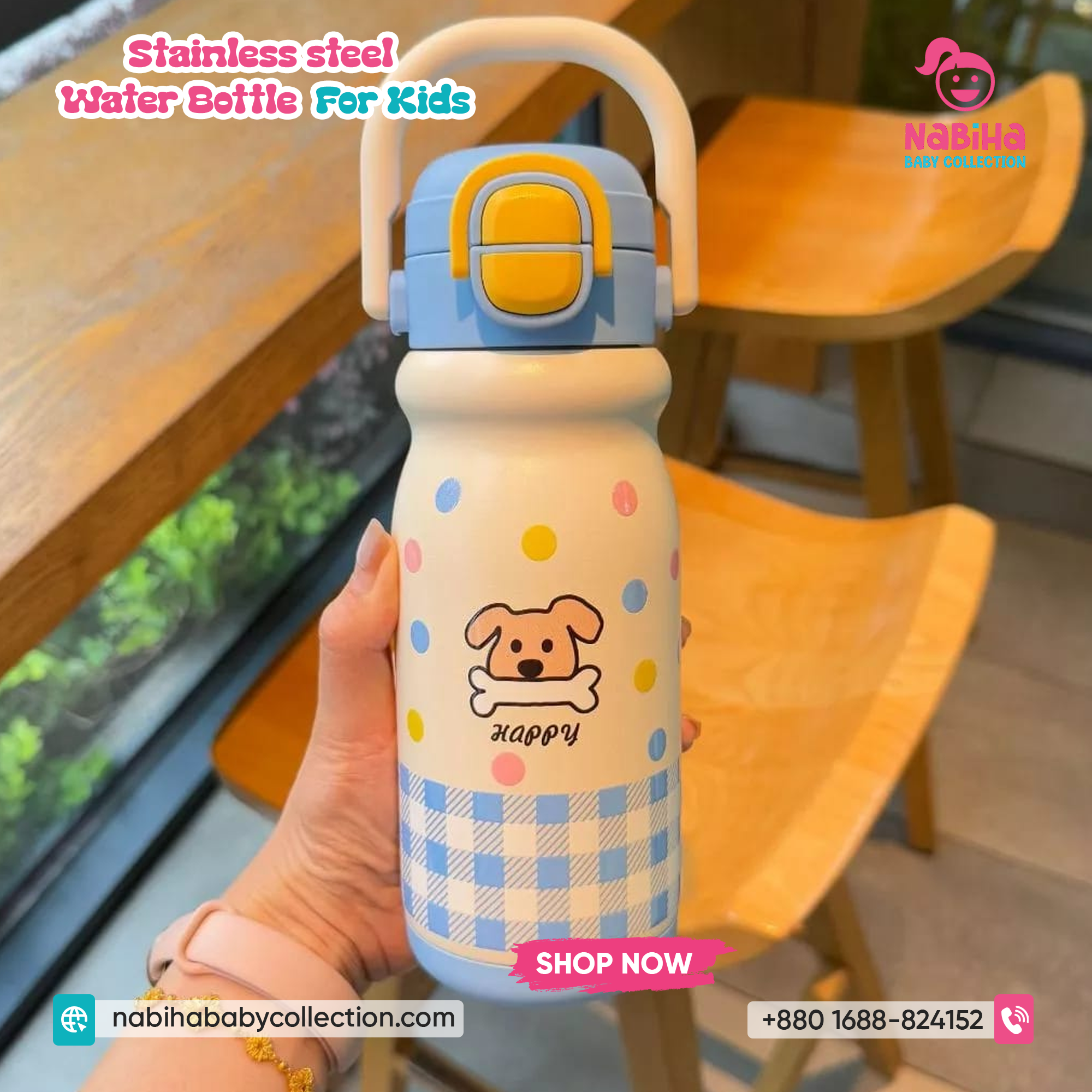 Kids Insulated Stainless Steel Water Bottle — 500 ml, Flip‑Lock Straw Lid, Cute Prints