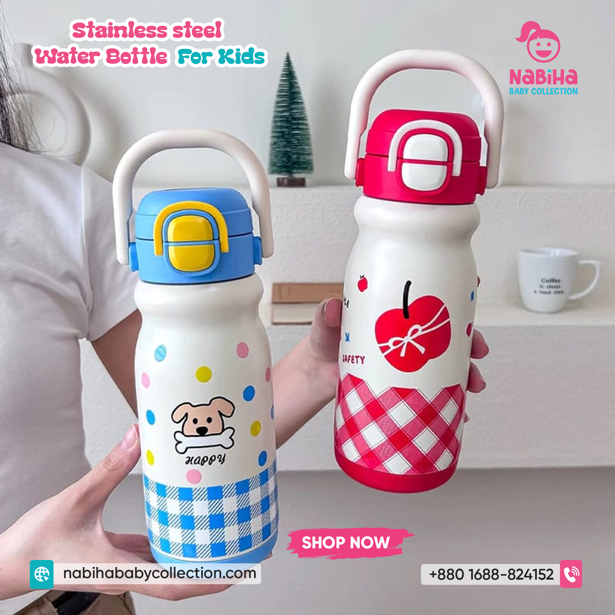 Kids Insulated Stainless Steel Water Bottle — 500 ml, Flip‑Lock Straw Lid, Cute Prints