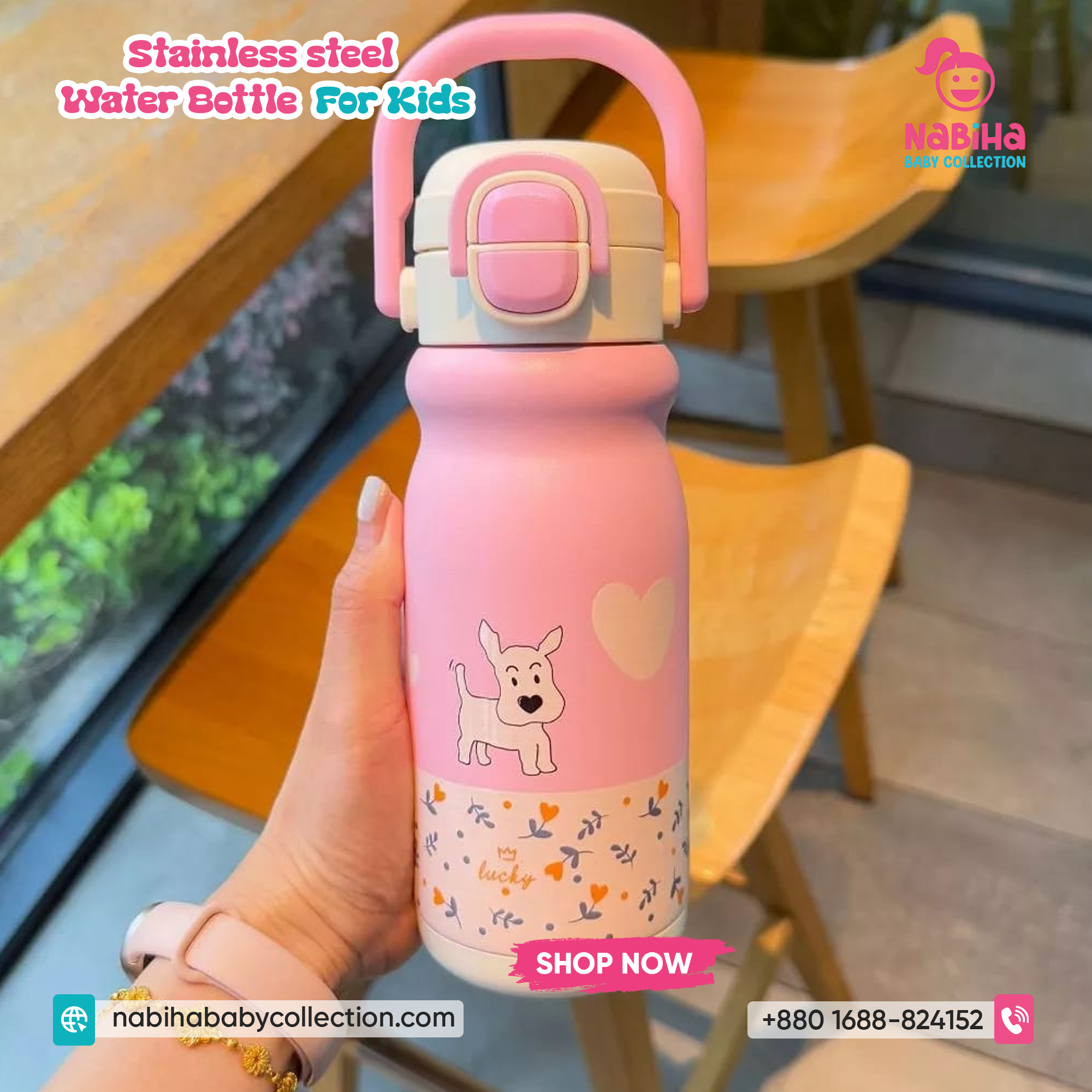 Kids Insulated Stainless Steel Water Bottle — 500 ml, Flip‑Lock Straw Lid, Cute Prints