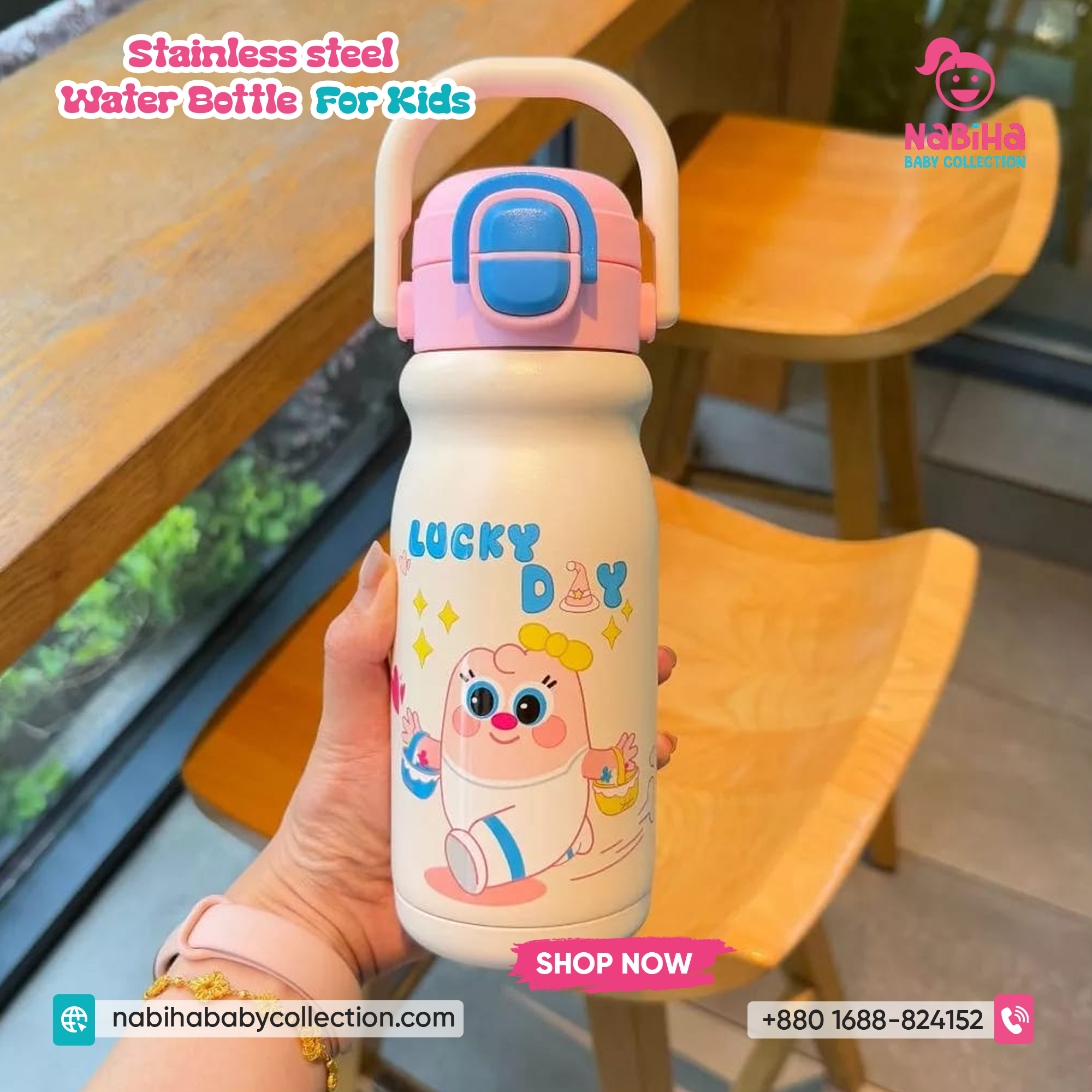 Kids Insulated Stainless Steel Water Bottle — 500 ml, Flip‑Lock Straw Lid, Cute Prints