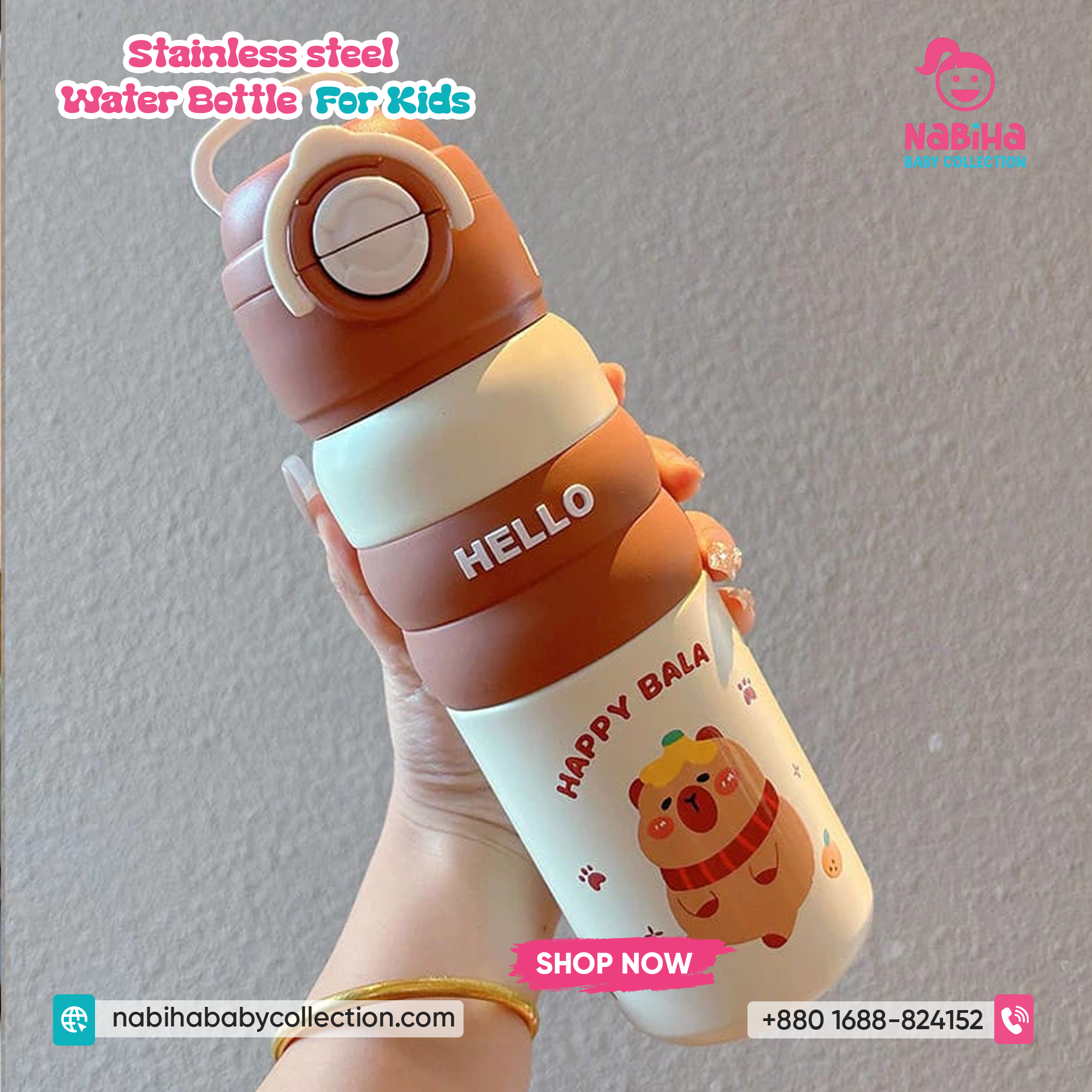 Kids Insulated Stainless Steel Water Bottle — 500 ml, Flip‑Lock Straw Lid, Cute Prints