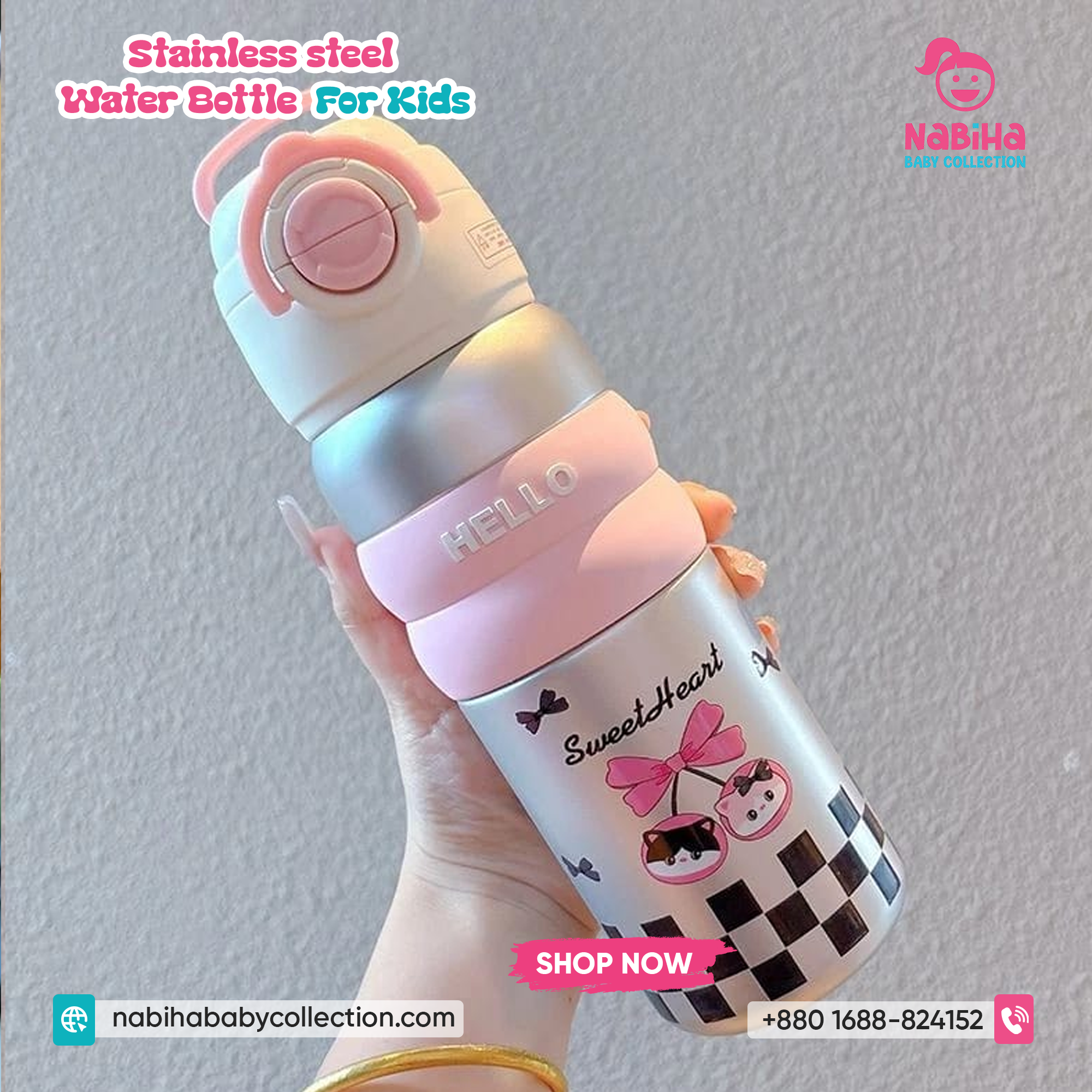 Kids Insulated Stainless Steel Water Bottle — 500 ml, Flip‑Lock Straw Lid, Cute Prints