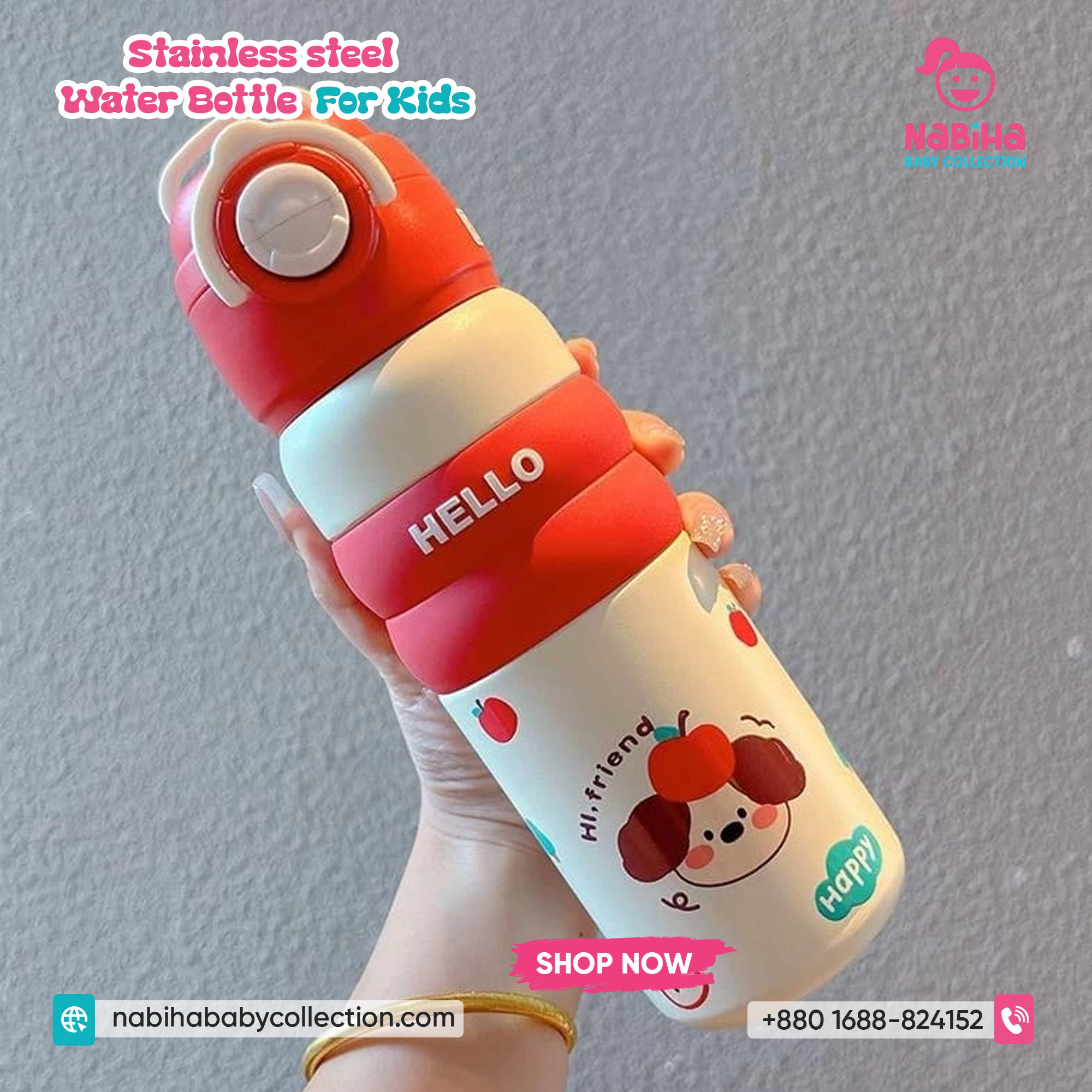 Kids Insulated Stainless Steel Water Bottle — 500 ml, Flip‑Lock Straw Lid, Cute Prints