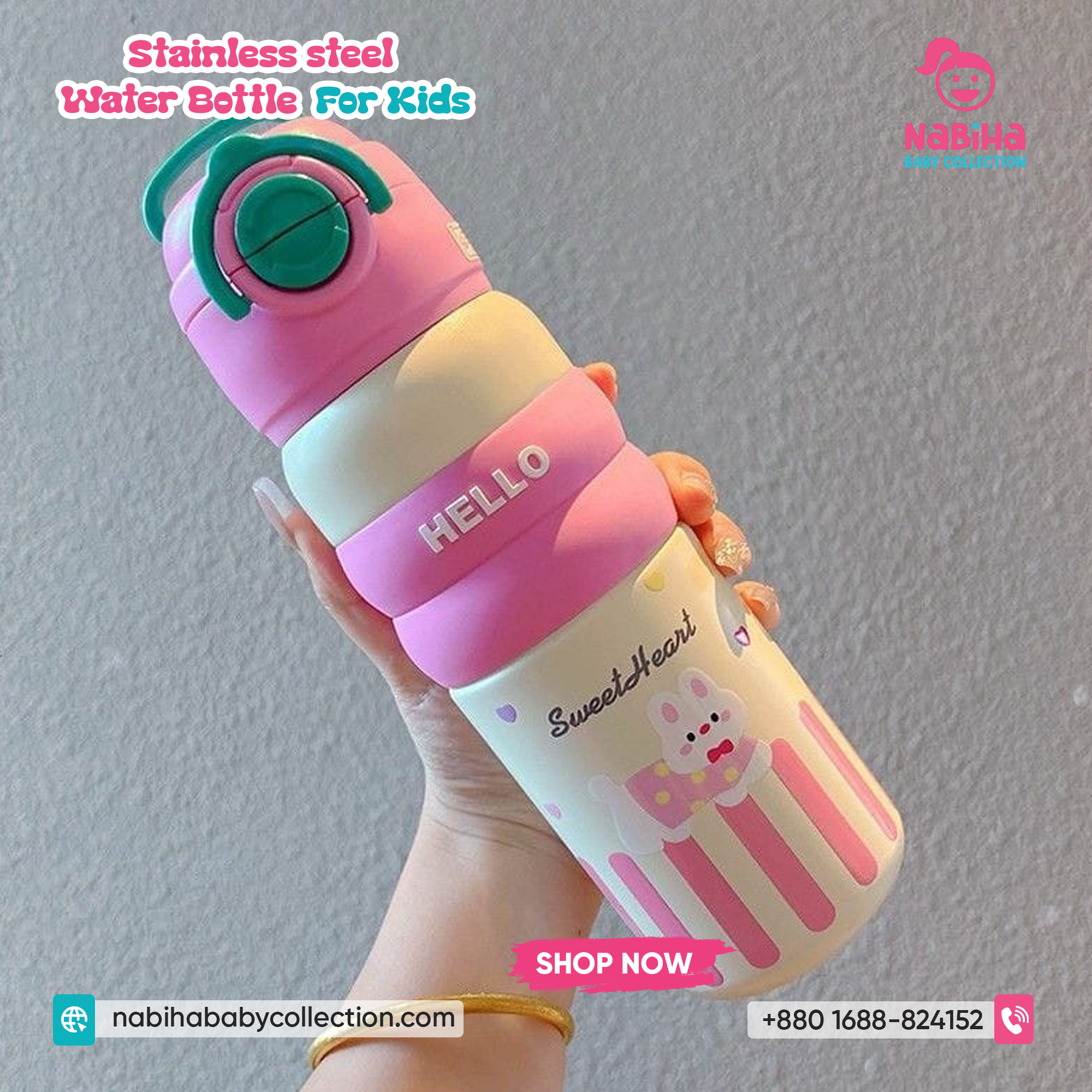 Kids Insulated Stainless Steel Water Bottle — 500 ml, Flip‑Lock Straw Lid, Cute Prints