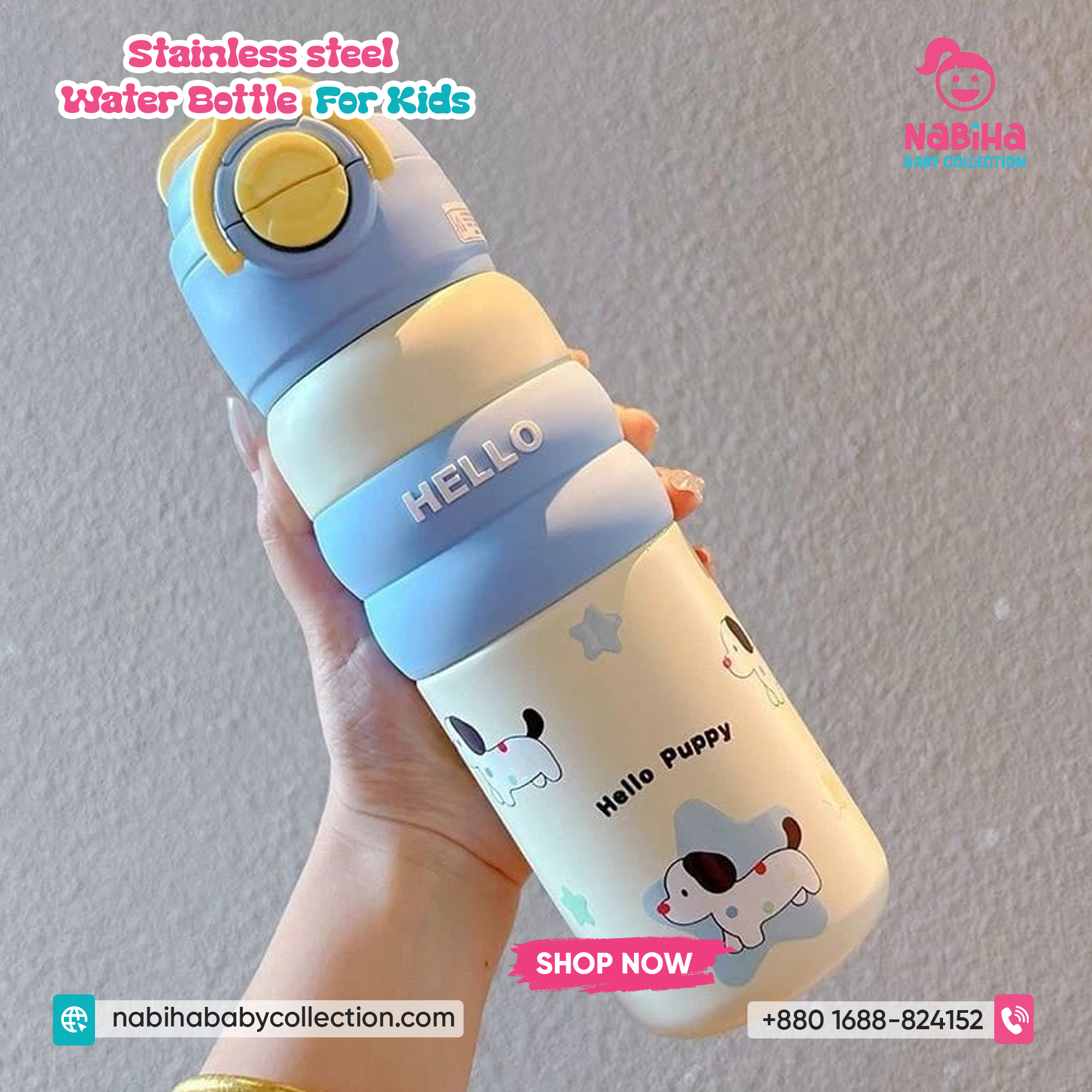 Kids Insulated Stainless Steel Water Bottle — 500 ml, Flip‑Lock Straw Lid, Cute Prints