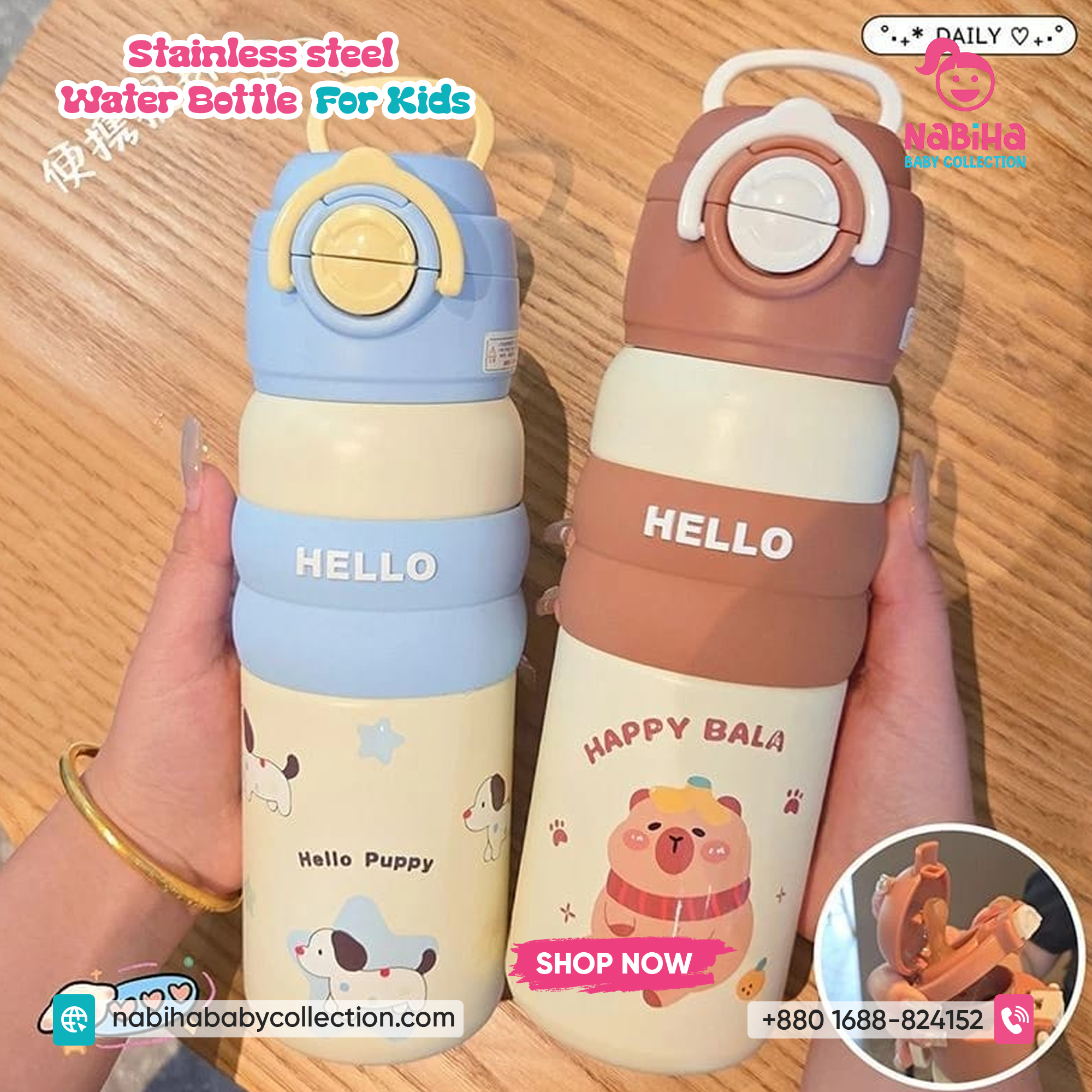 Kids Insulated Stainless Steel Water Bottle — 500 ml, Flip‑Lock Straw Lid, Cute Prints