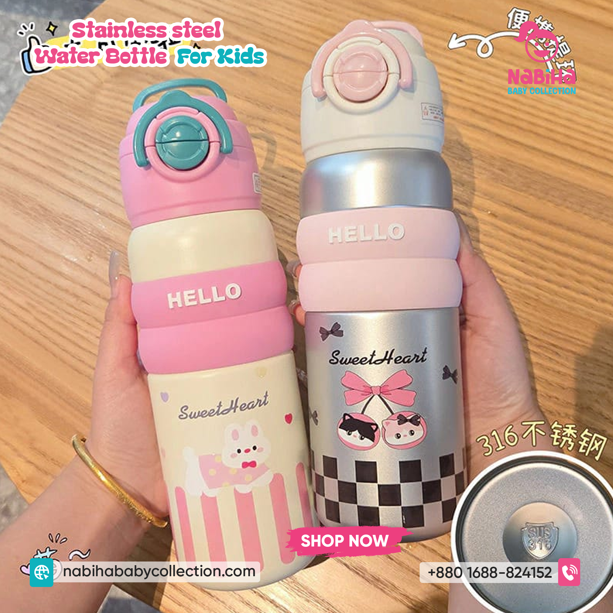 Kids Insulated Stainless Steel Water Bottle — 500 ml, Flip‑Lock Straw Lid, Cute Prints