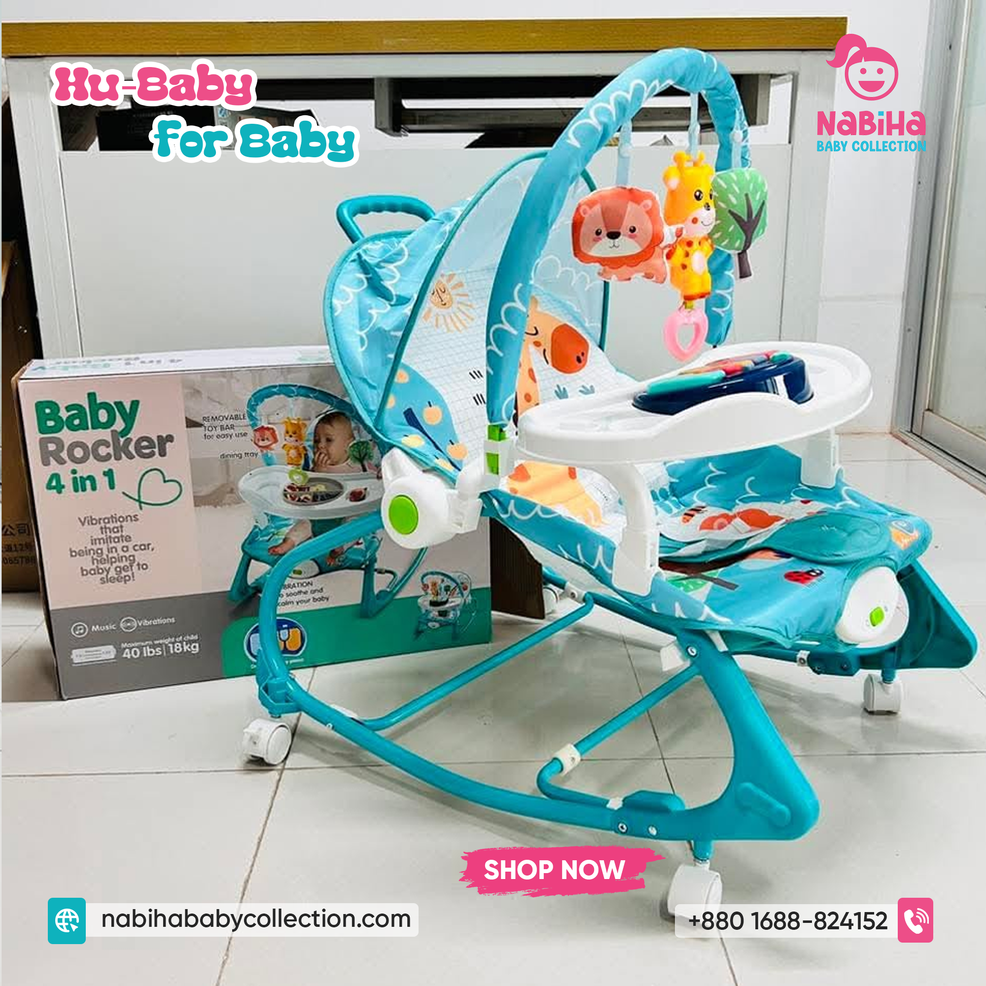 Baby 3‑in‑1 Rocker Bouncer & Feeding Chair (Music Tray)