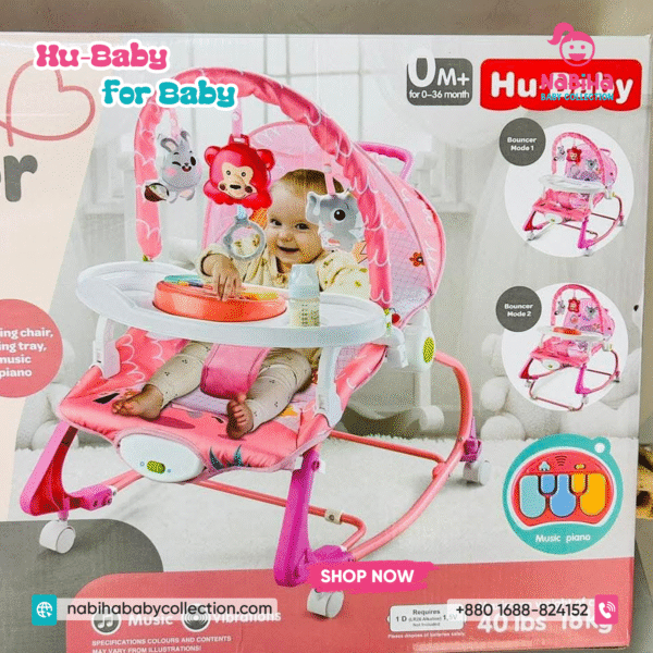 Baby 3‑in‑1 Rocker Bouncer & Feeding Chair (Music Tray)
