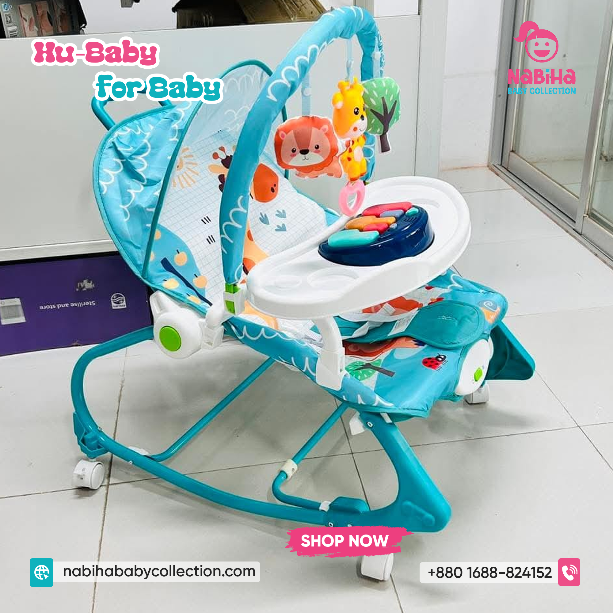 Baby 3‑in‑1 Rocker Bouncer & Feeding Chair (Music Tray)