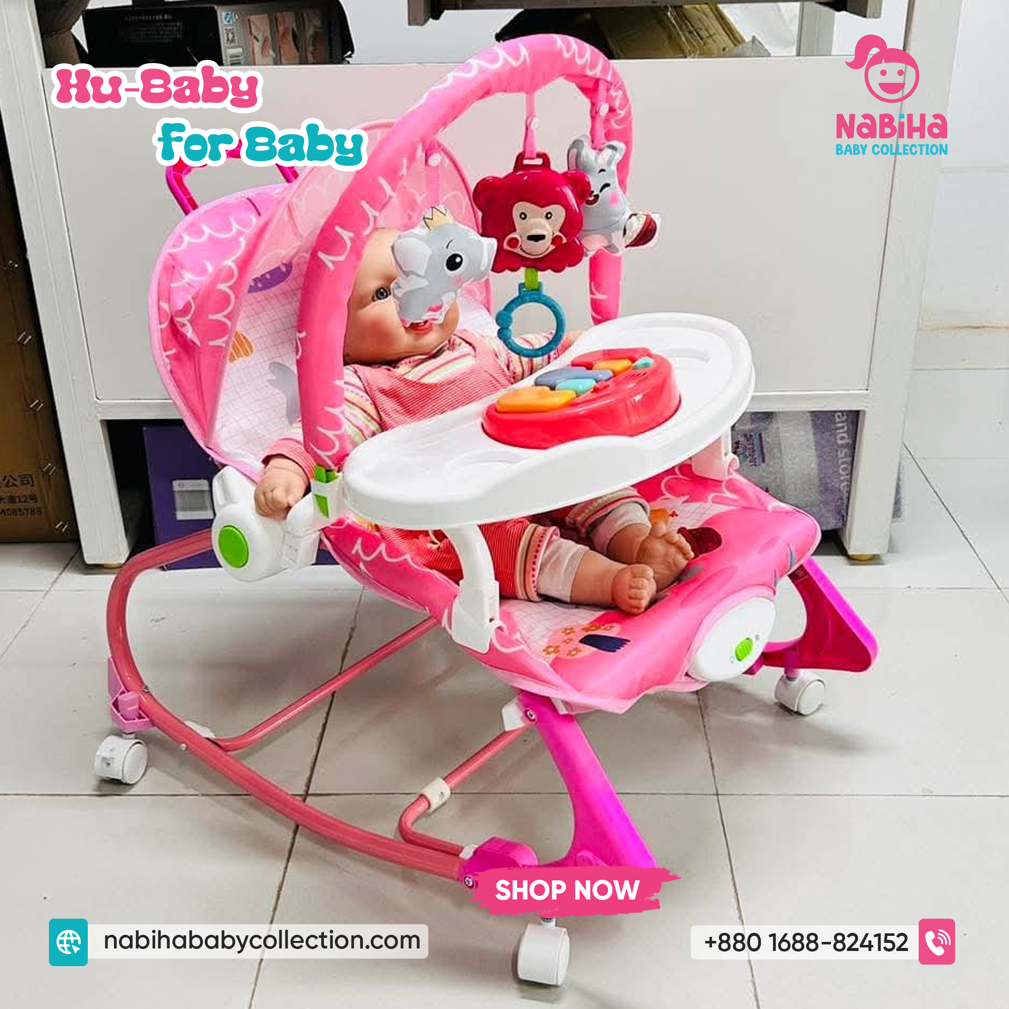 Baby 3‑in‑1 Rocker Bouncer & Feeding Chair (Music Tray)