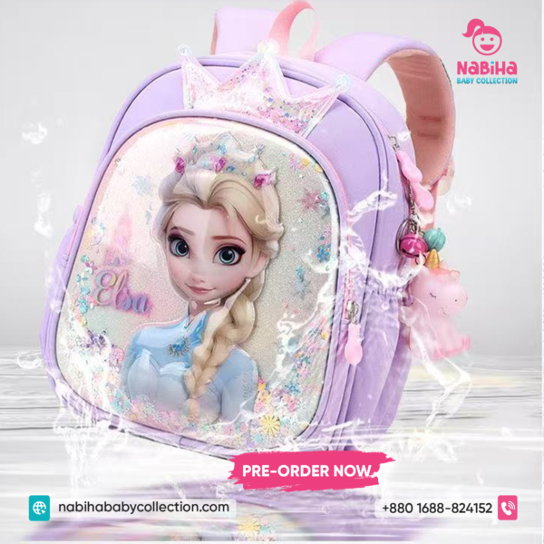 Premium 3D Glitter School Backpack for Girls – Elsa & Hello Kitty Edition