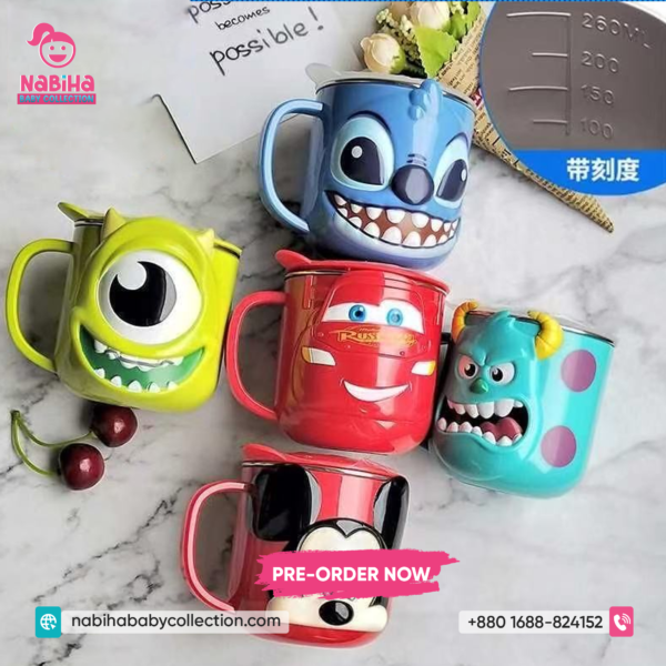 Disney 3D Cartoon Embossed Stainless Steel Milk Mug with Scale (260ml)