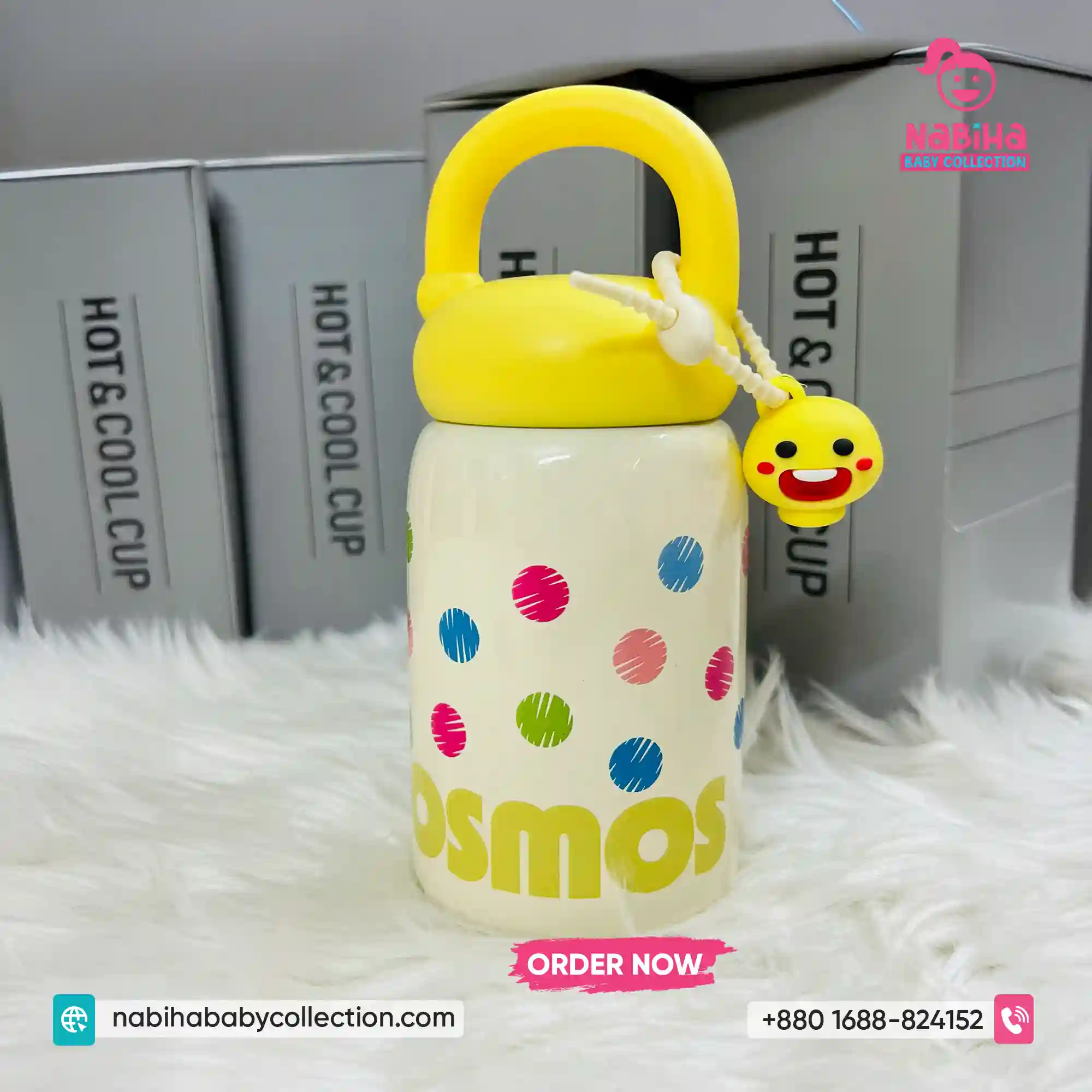 Mushroom & Cosmos Mini Thermos Water Bottle with Loop Handle