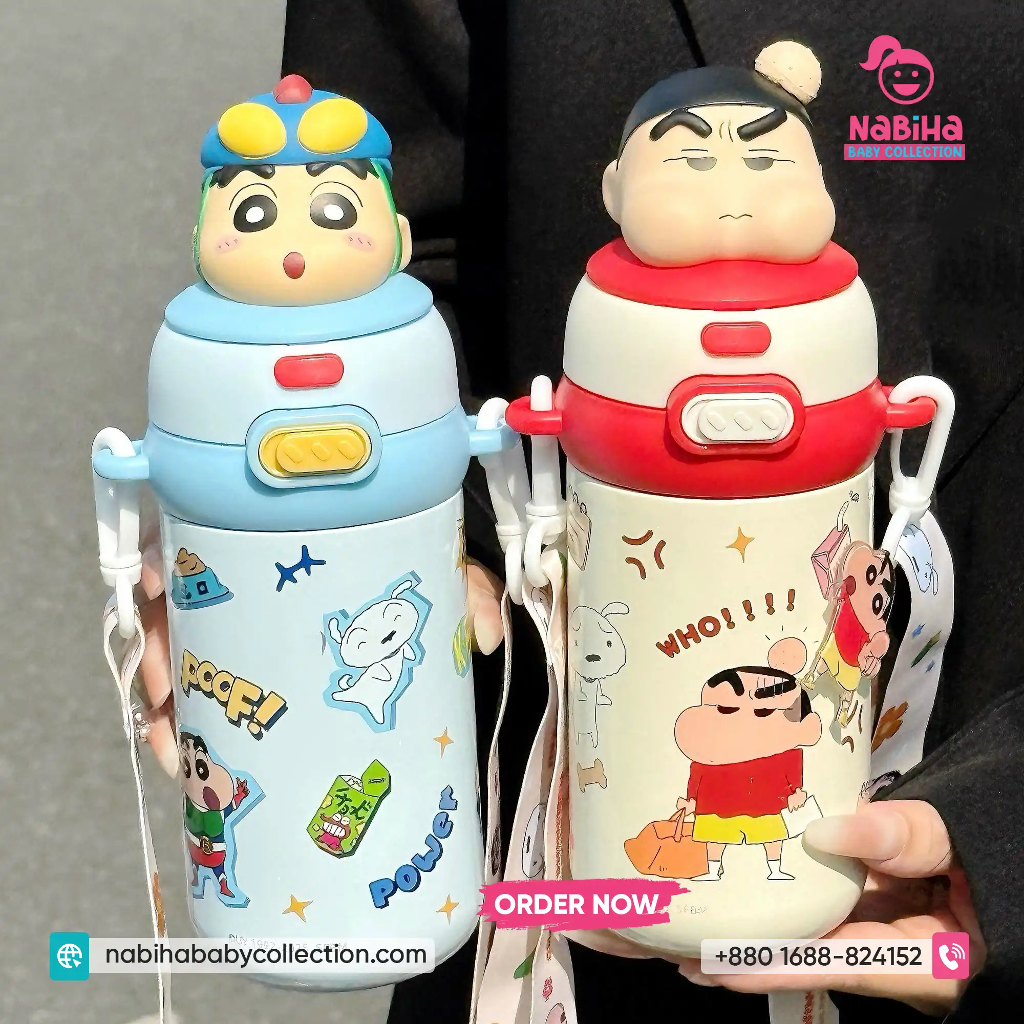 Crayon Shin-chan 3D Character Premium Thermos Bottle with Strap (520ml)