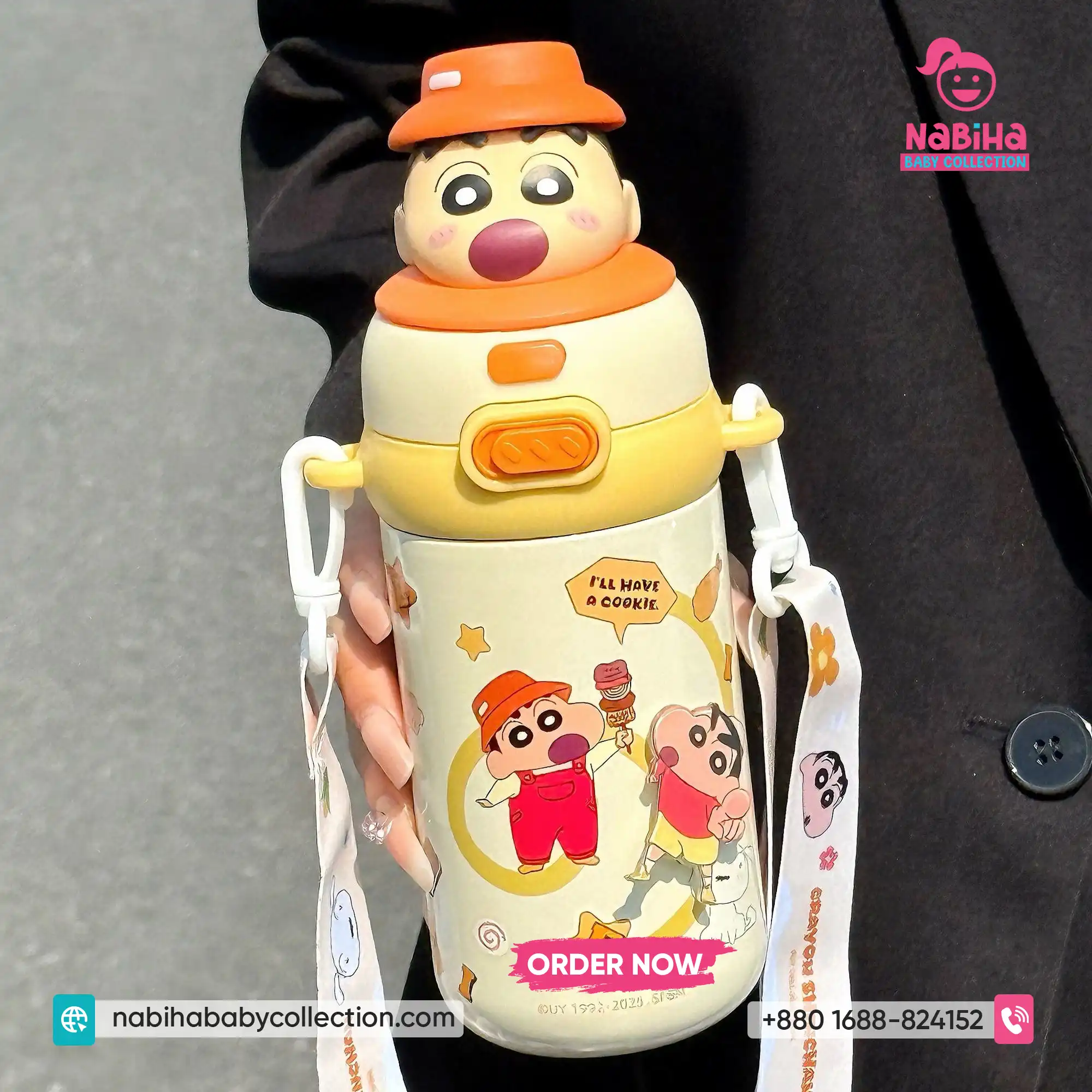 Crayon Shin-chan 3D Character Premium Thermos Bottle with Strap (520ml)