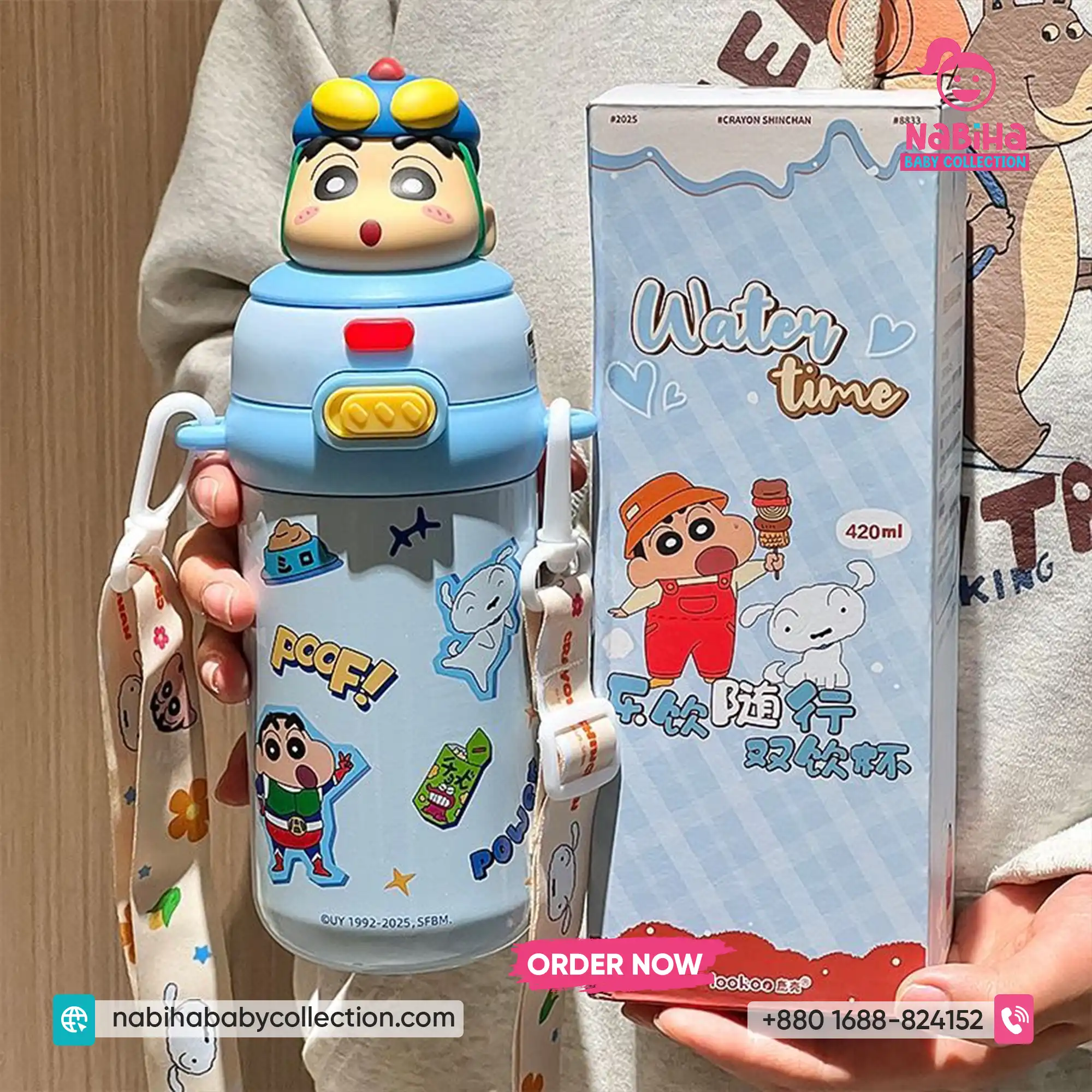 Crayon Shin-chan 3D Character Premium Thermos Bottle with Strap (520ml)
