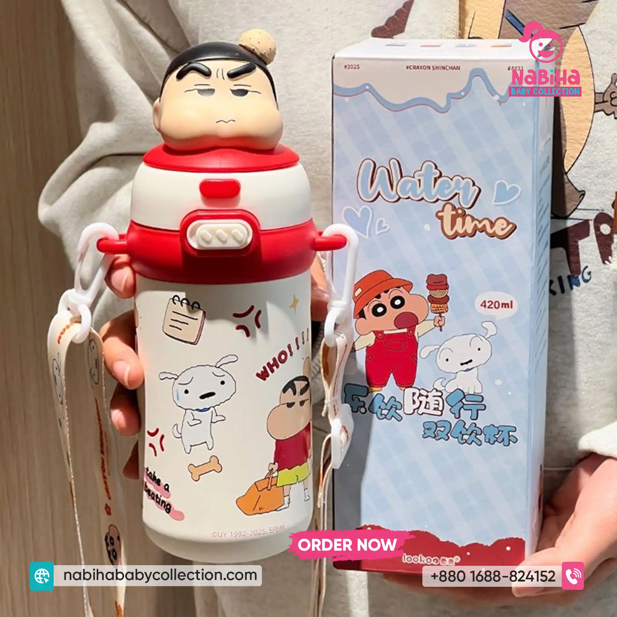 Crayon Shin-chan 3D Character Premium Thermos Bottle with Strap (520ml)