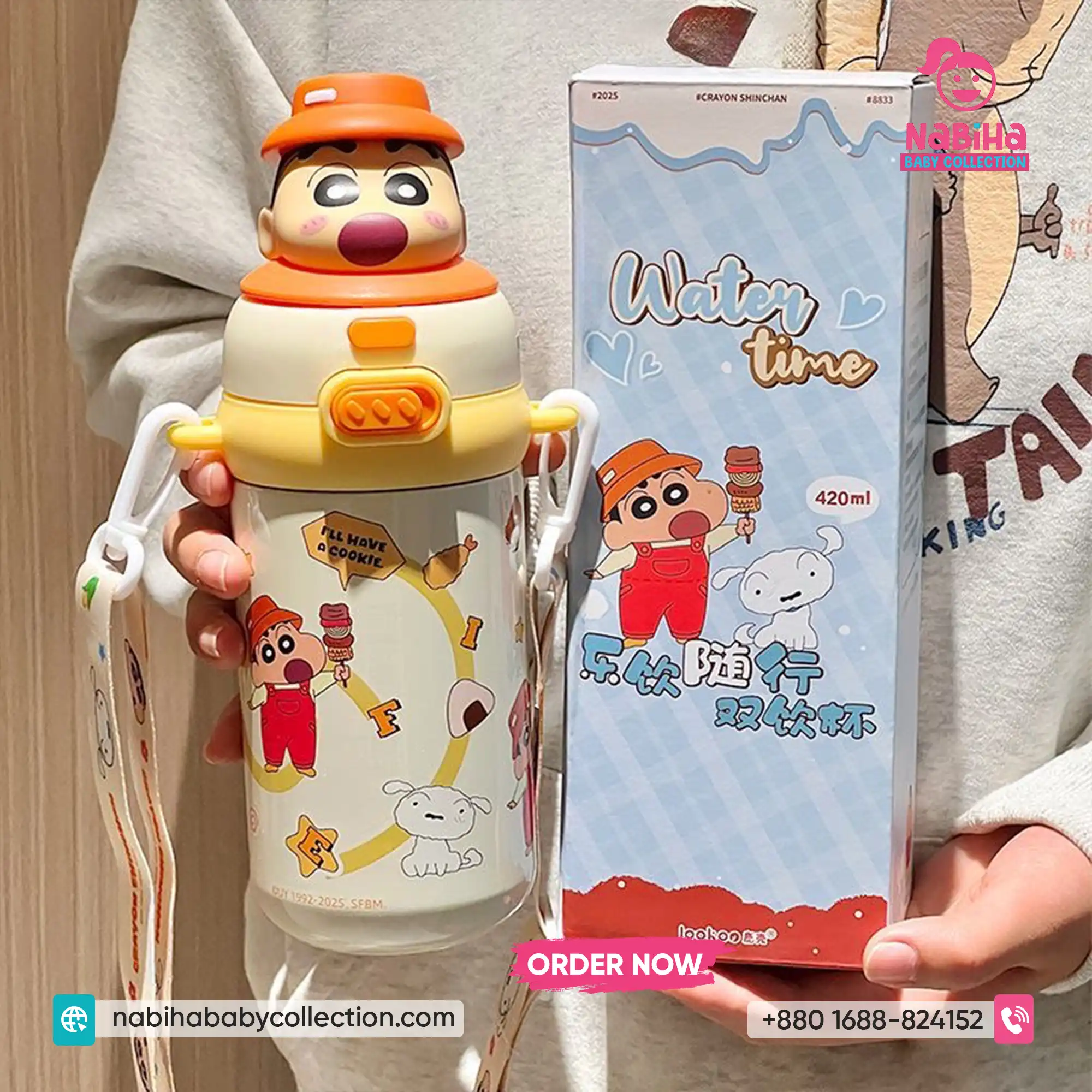 Crayon Shin-chan 3D Character Premium Thermos Bottle with Strap (520ml)