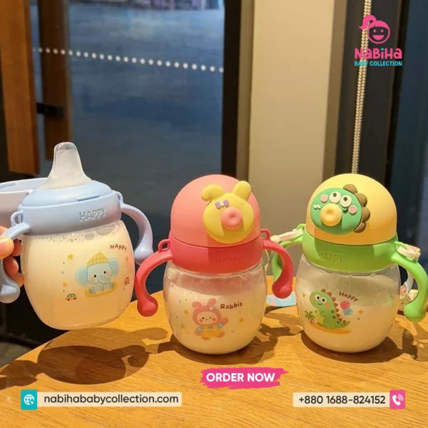 Baby Sippy Cup & Milk Training Bottle with Gravity Ball & Handles