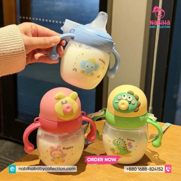 Baby Sippy Cup & Milk Training Bottle with Gravity Ball & Handles