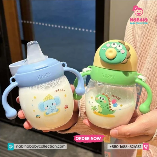 Baby Sippy Cup & Milk Training Bottle with Gravity Ball & Handles