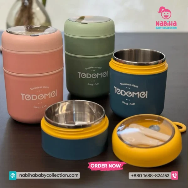 Tedemei 304 Stainless Steel Thermal Soup Cup & Food Container with Spoon (530ml)