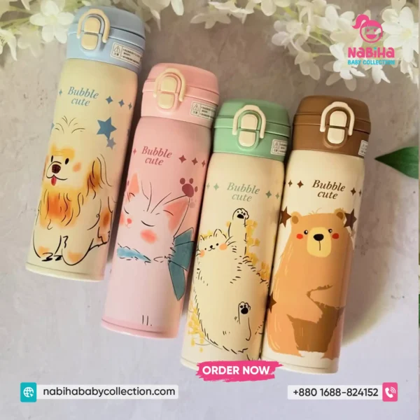 Bubble Cute Animal Theme Aesthetic Thermos Bottle with Secure Lock