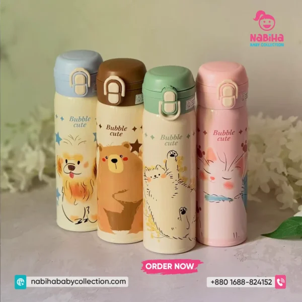 Bubble Cute Animal Theme Aesthetic Thermos Bottle with Secure Lock