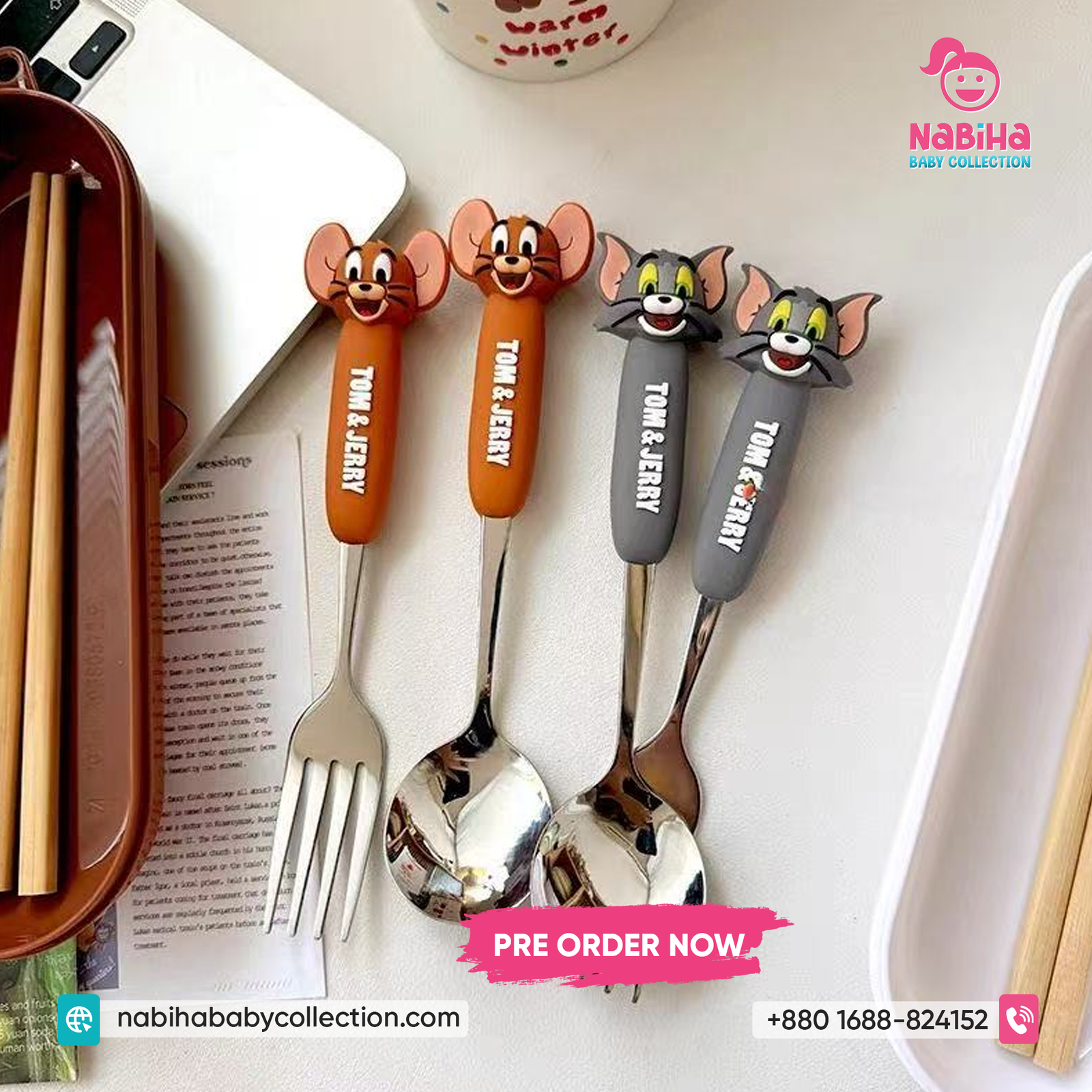 Tom & Jerry Cartoon Kids Spoon & Fork Set