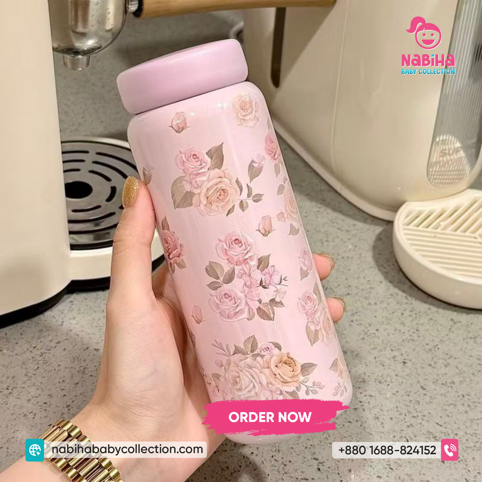Floral Printed Insulated Water Bottle