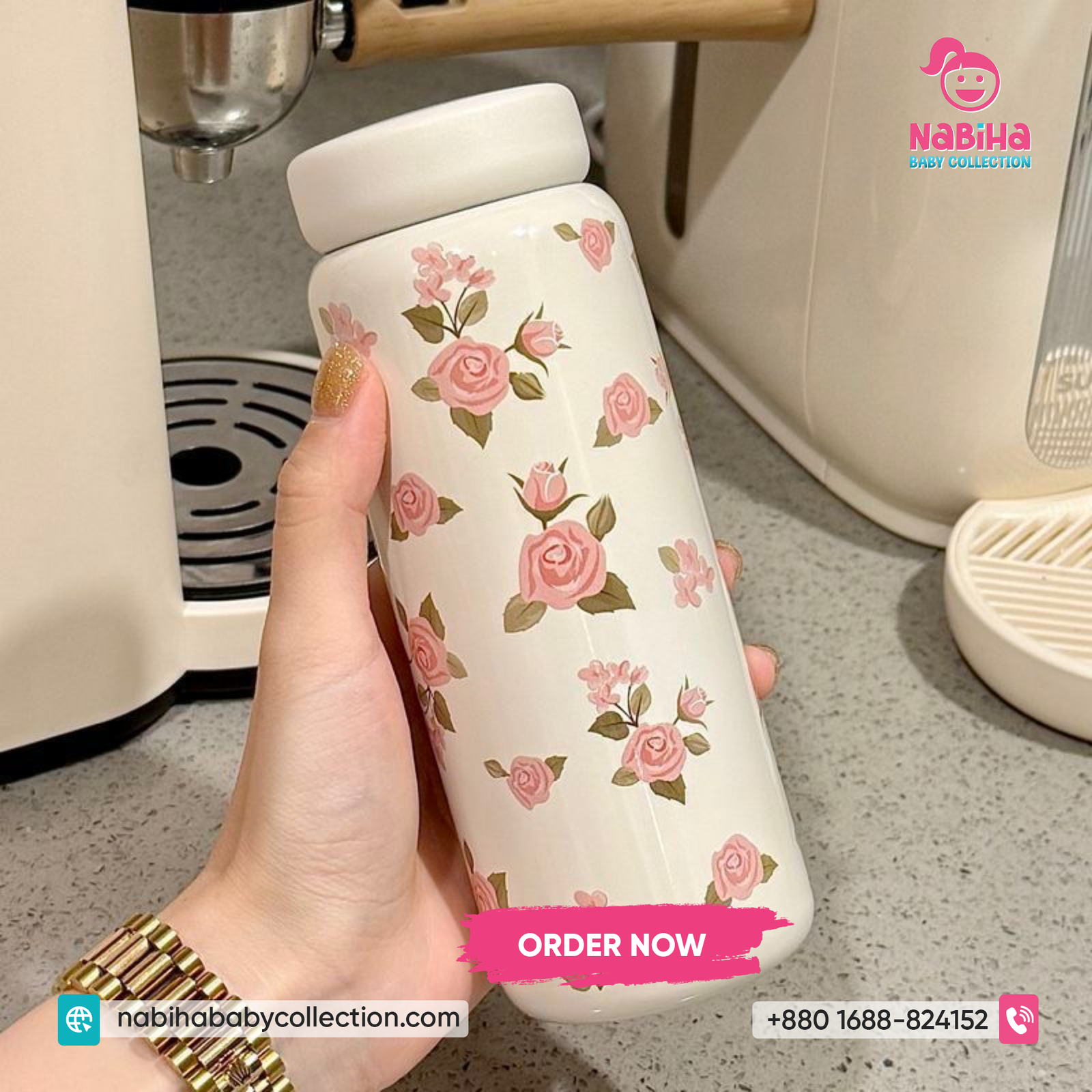 Floral Printed Insulated Water Bottle