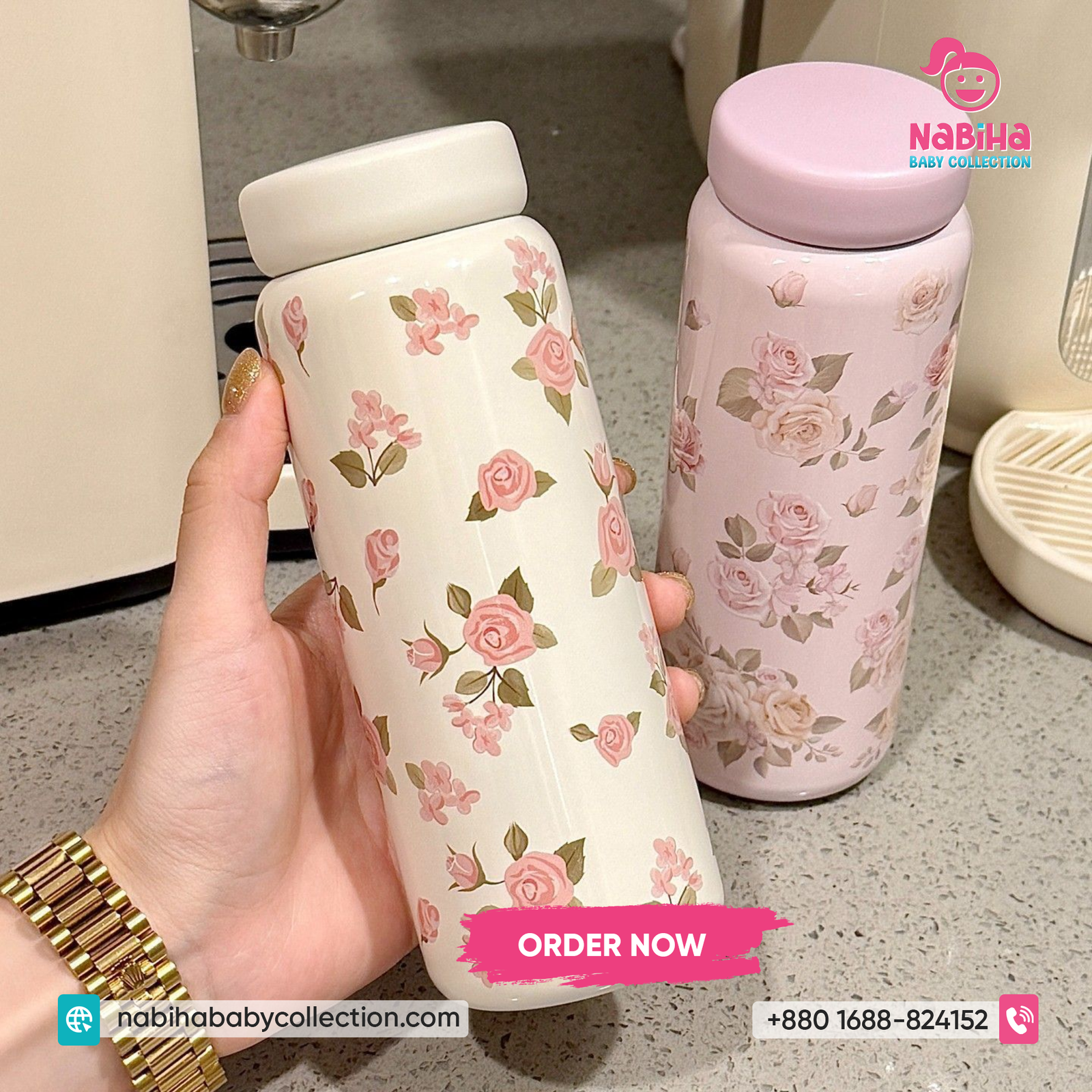 Floral Printed Insulated Water Bottle