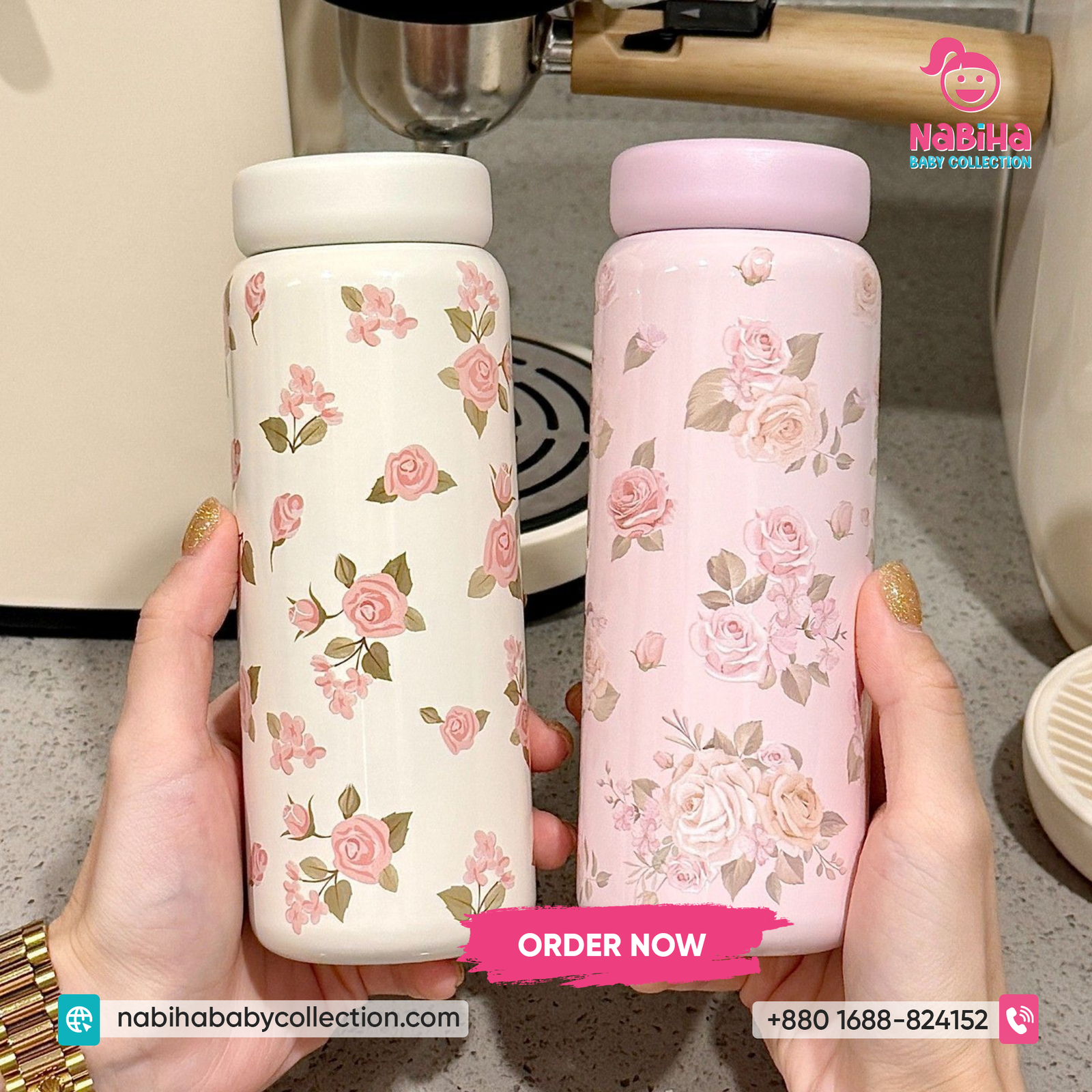 Floral Printed Insulated Water Bottle