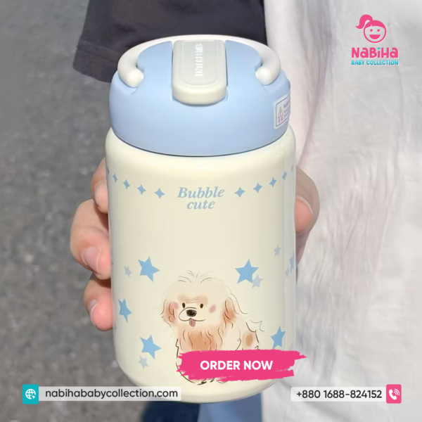 Cute Cat Kids Insulated Straw Water Bottle